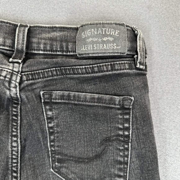 Signature Levi Strauss Jeans Girls 12 Black Denim Super Skinny Distressed Y2K - Picture 3 of 11